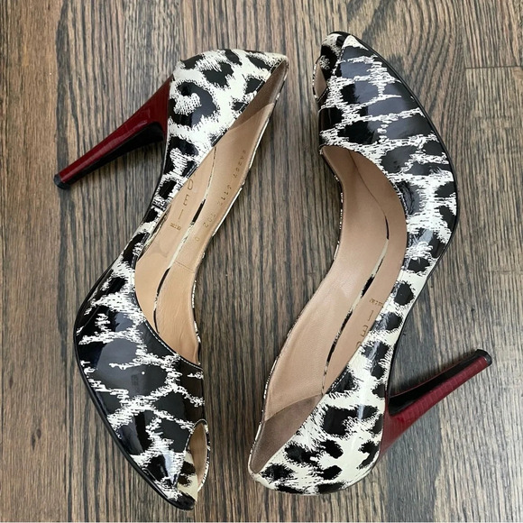 Casadei patent leather peep toe animal print stiletto heels made in Italy s10 - Picture 10 of 10